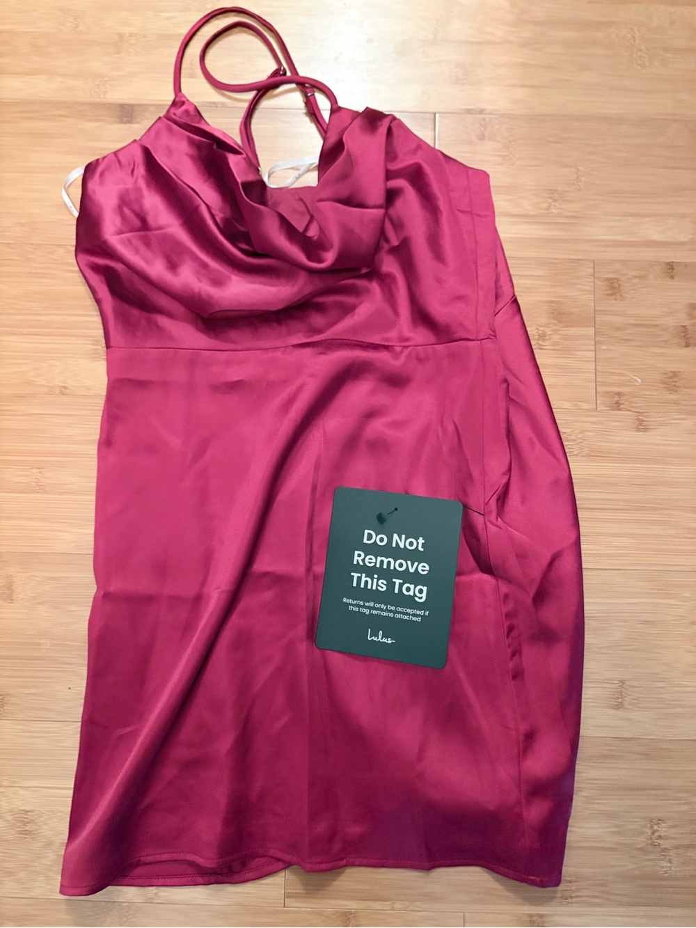 Lulu's Berry Red Satin Cowl Neck Mini Dress